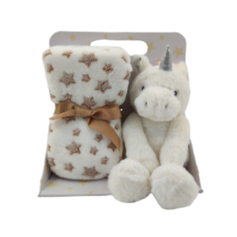 Carlo Baby Fleecefilt Beige Stjärna & Gosedjur Vit Unicorn - bild 7